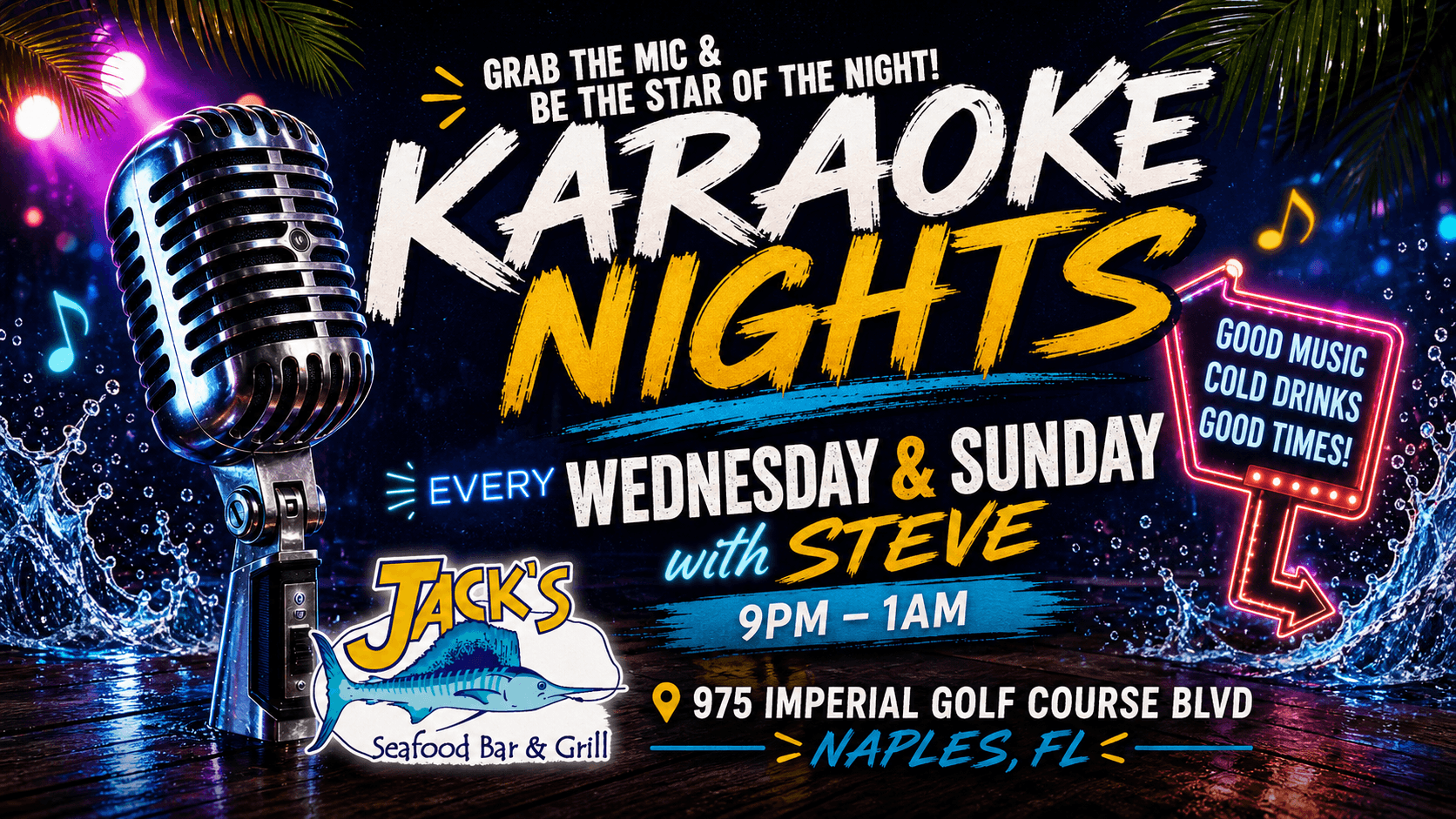 Karaoke Nights every Wednesday and Sunday at Jack's Seafood Bar & Grill
