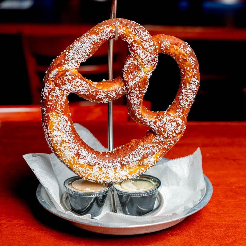 Giant Bavarian pretzel with beer cheese and mustard